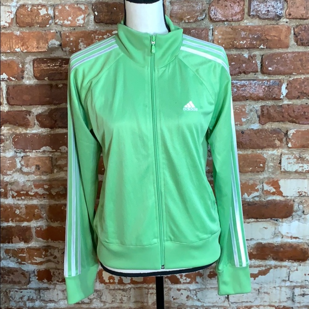 Adidas 3 Stripes Zip Up Jacket Lime Grn/wht NWT M